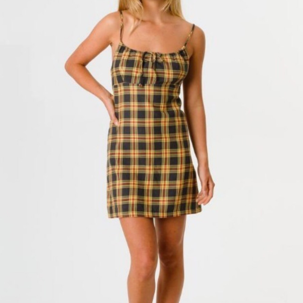afends plaid dazed babydoll dress